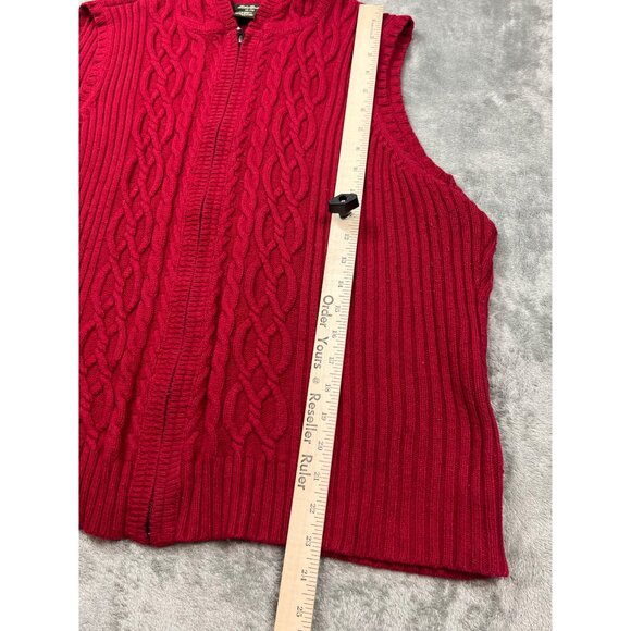 Eddie Bauer Mens XL Red Hooded Cable Knit Sweater Vest Golf Grandpa Zipp up Vest - Picture 6 of 14